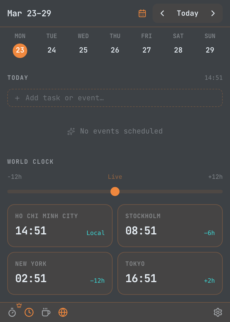 Week calendar view showing the current week with events